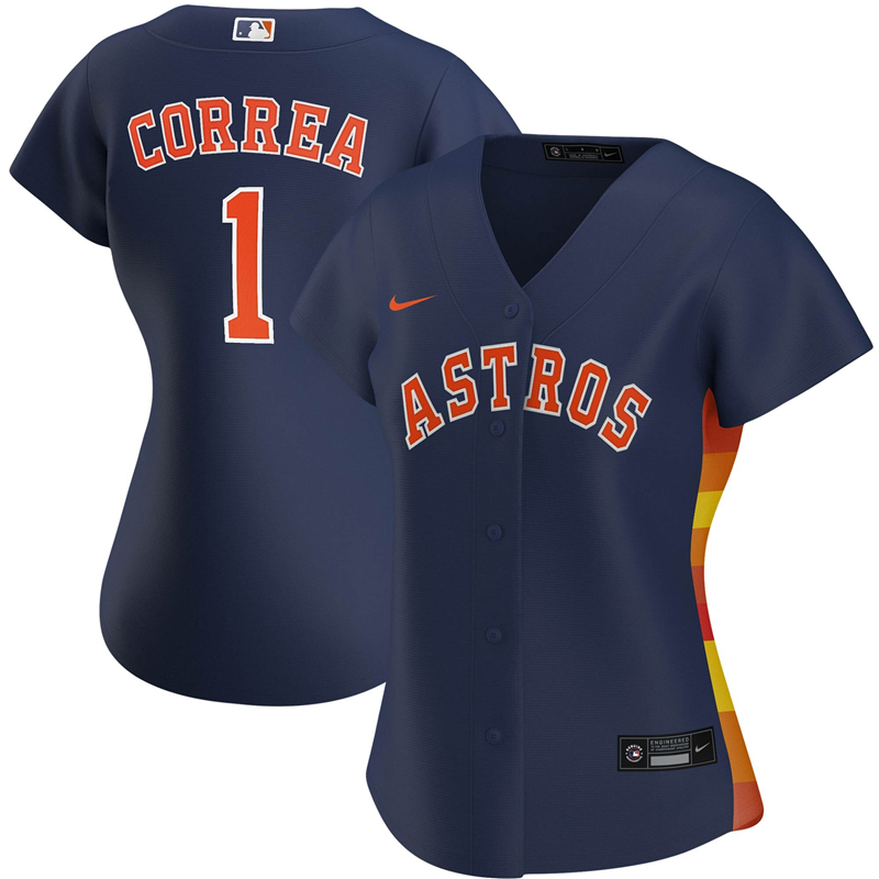 2020 MLB Women Houston Astros 1 Carlos Correa Nike Navy Alternate 2020 Replica Player Jersey 1